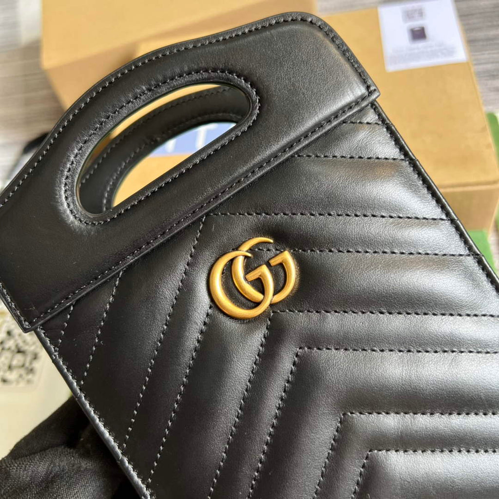 Gucci ‎699756 GG Marmont top handle mini bag black leather