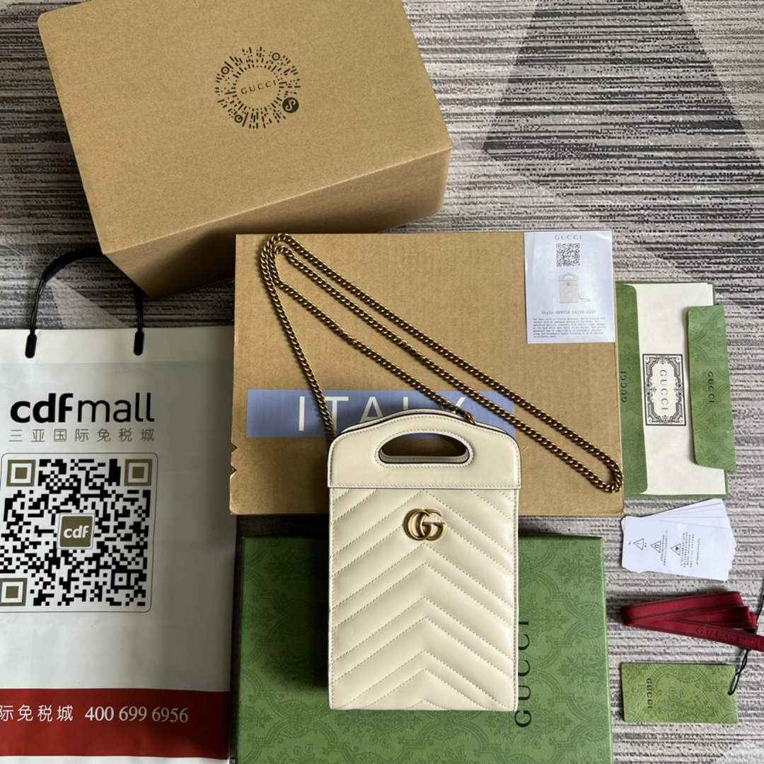 Gucci ‎699756 GG Marmont top handle mini bag white leather