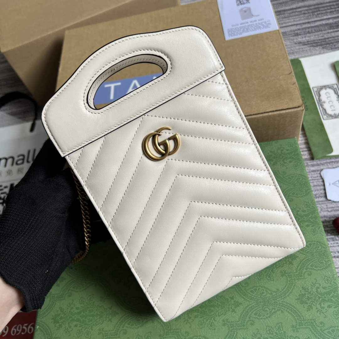 Gucci ‎699756 GG Marmont top handle mini bag white leather
