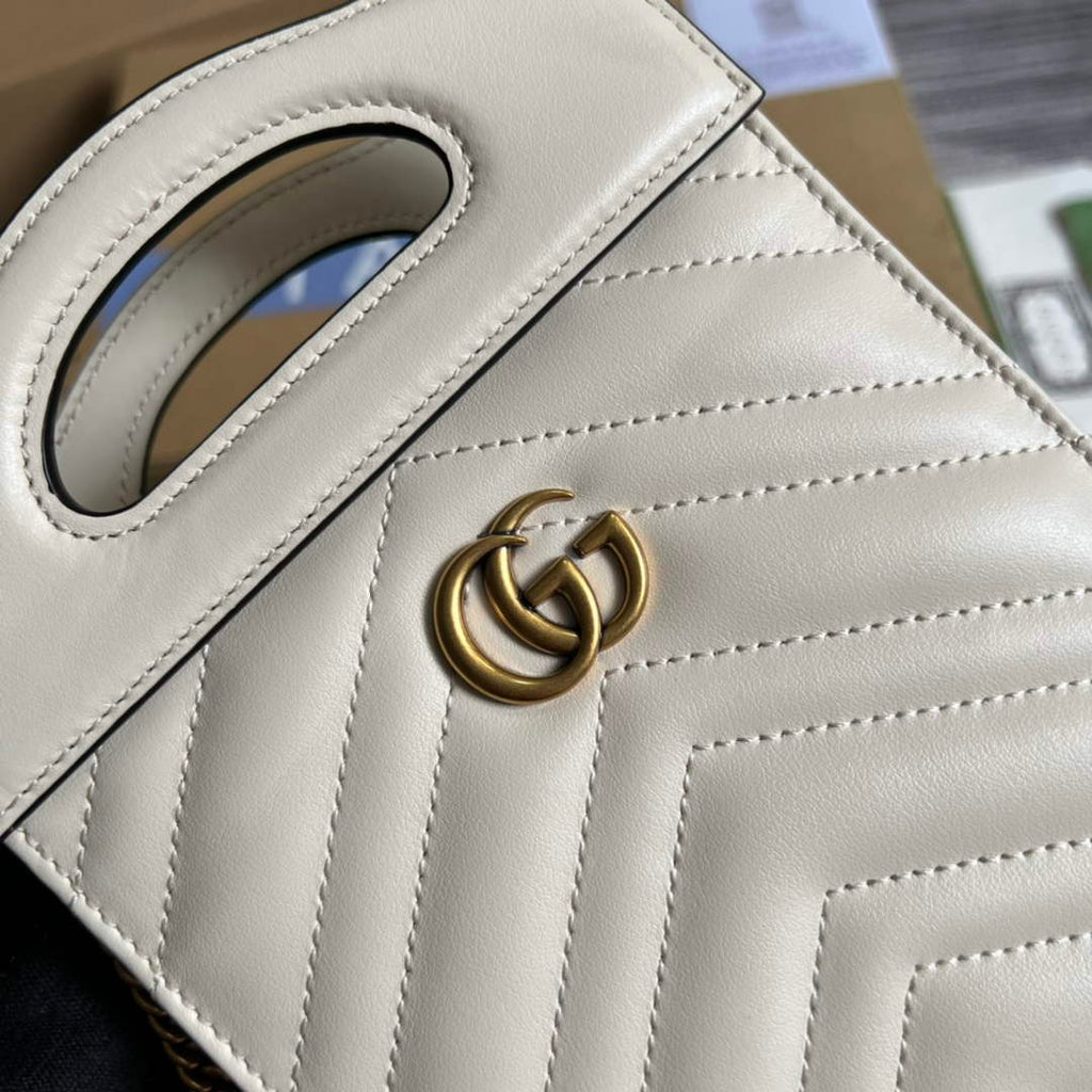 Gucci ‎699756 GG Marmont top handle mini bag white leather