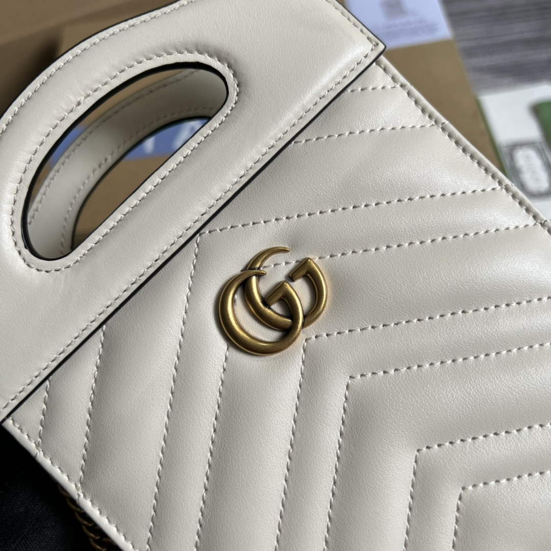 Gucci ‎699756 GG Marmont top handle mini bag white leather