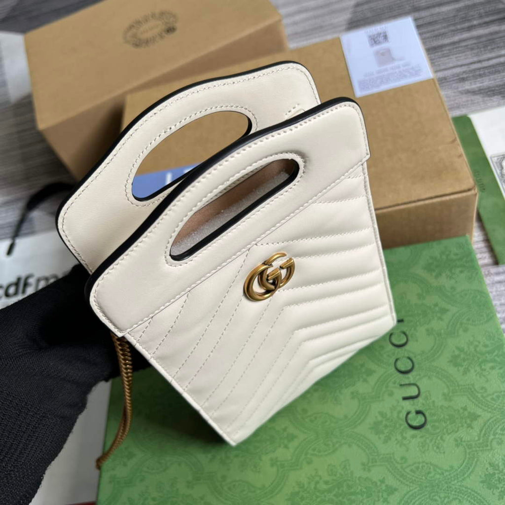 Gucci ‎699756 GG Marmont top handle mini bag white leather