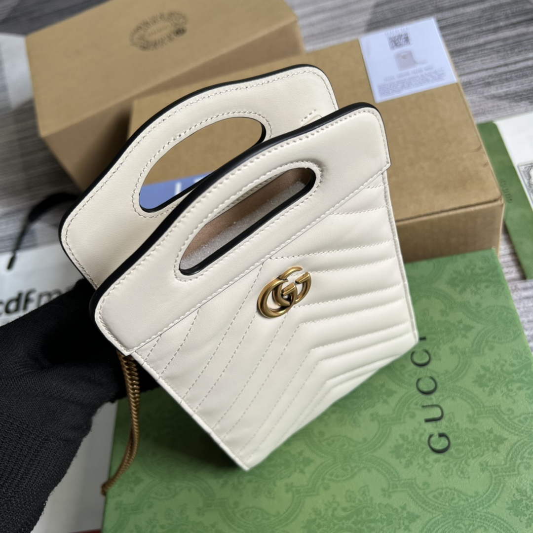 Gucci ‎699756 GG Marmont top handle mini bag white leather