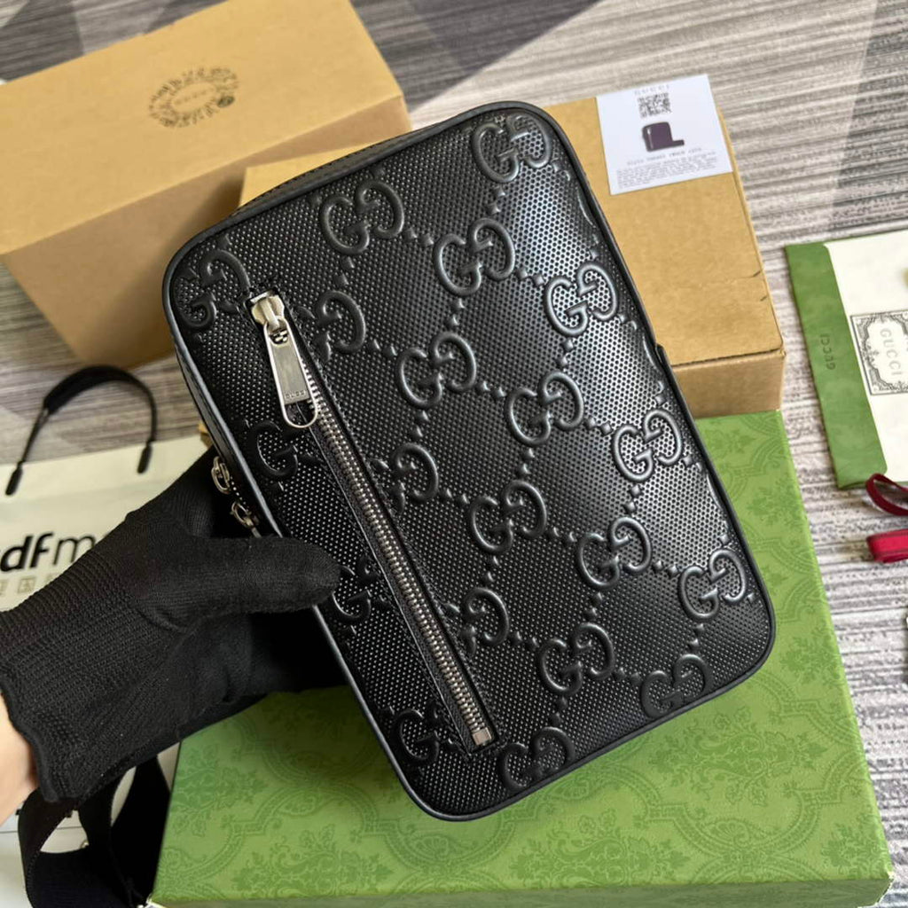Gucci ‎700431 GG embossed sling backpack black
