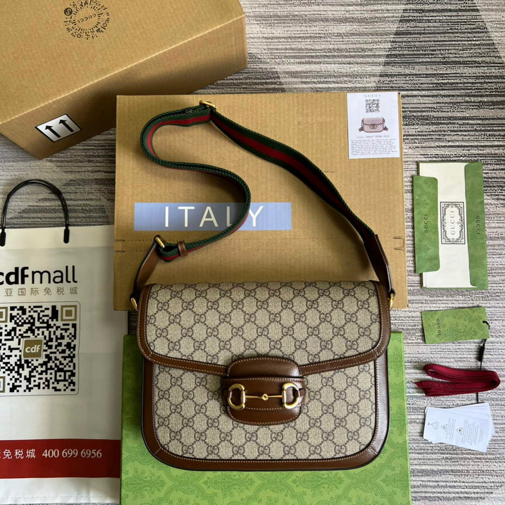 Gucci 700457 Horsebit 1955 shoulder bag Beige GG Supreme canvas