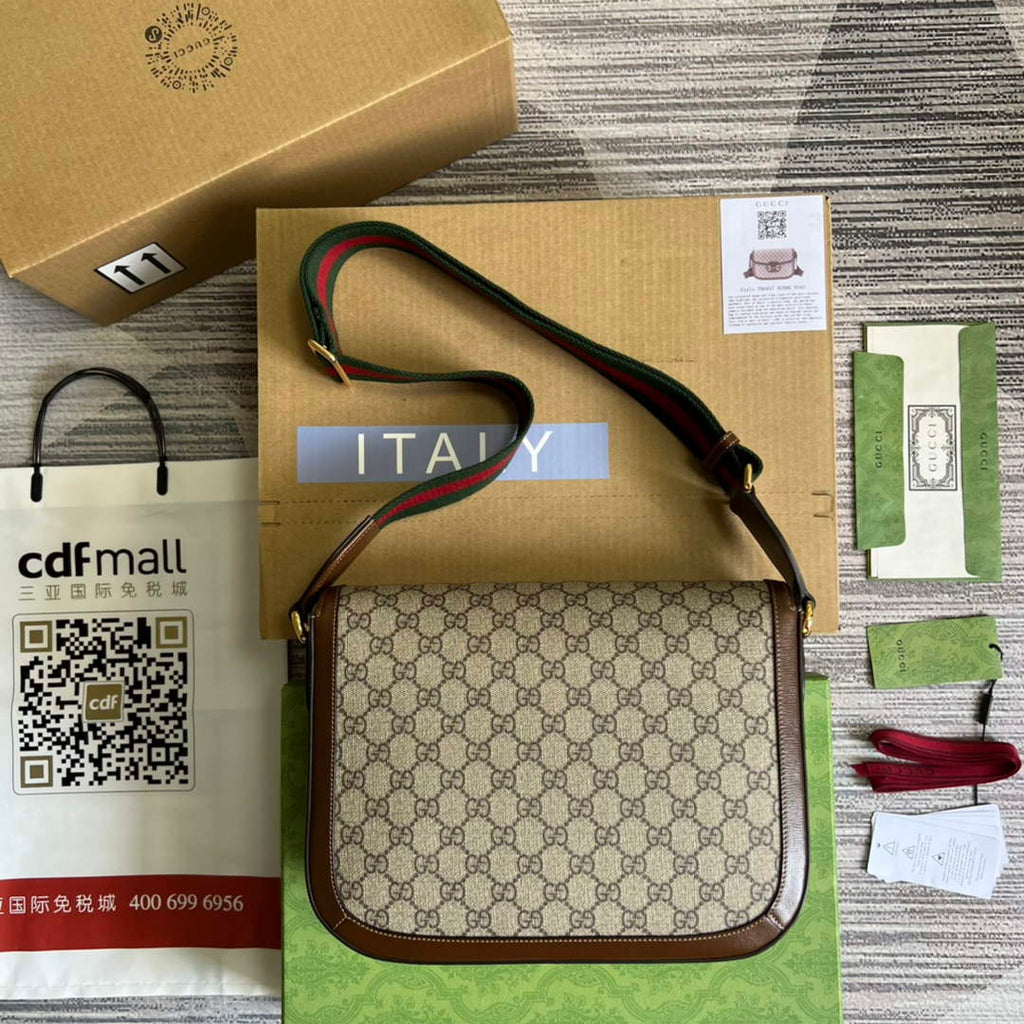 Gucci 700457 Horsebit 1955 shoulder bag Beige GG Supreme canvas