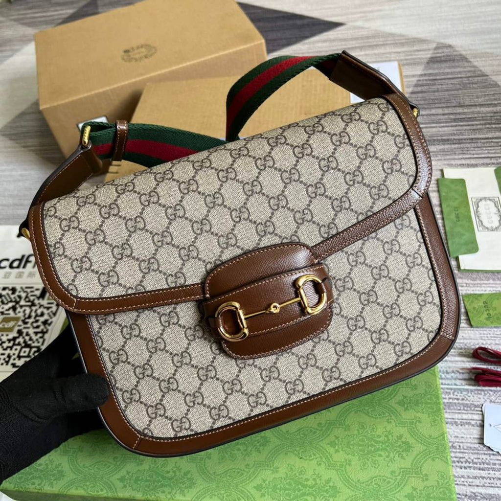 Gucci 700457 Horsebit 1955 shoulder bag Beige GG Supreme canvas