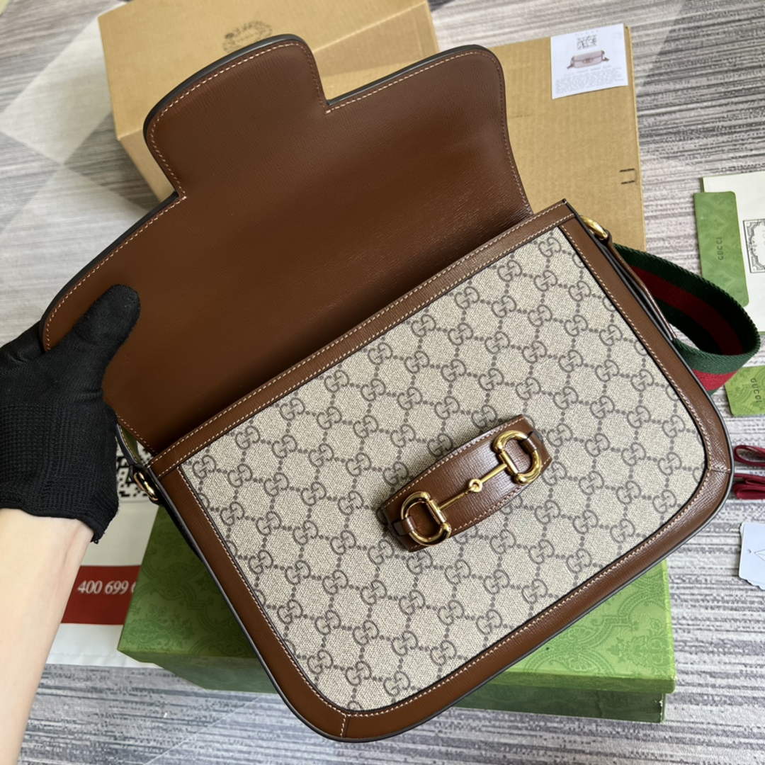 Gucci 700457 Horsebit 1955 shoulder bag Beige GG Supreme canvas