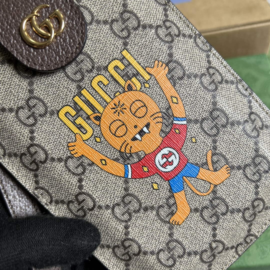 Gucci ‎‎700732 cat print phone case Beige and ebony GG Supreme canvas
