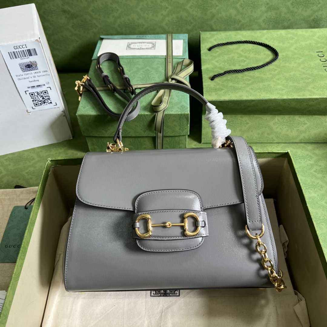 Gucci 702049 Horsebit 1955 medium bag in gray leather