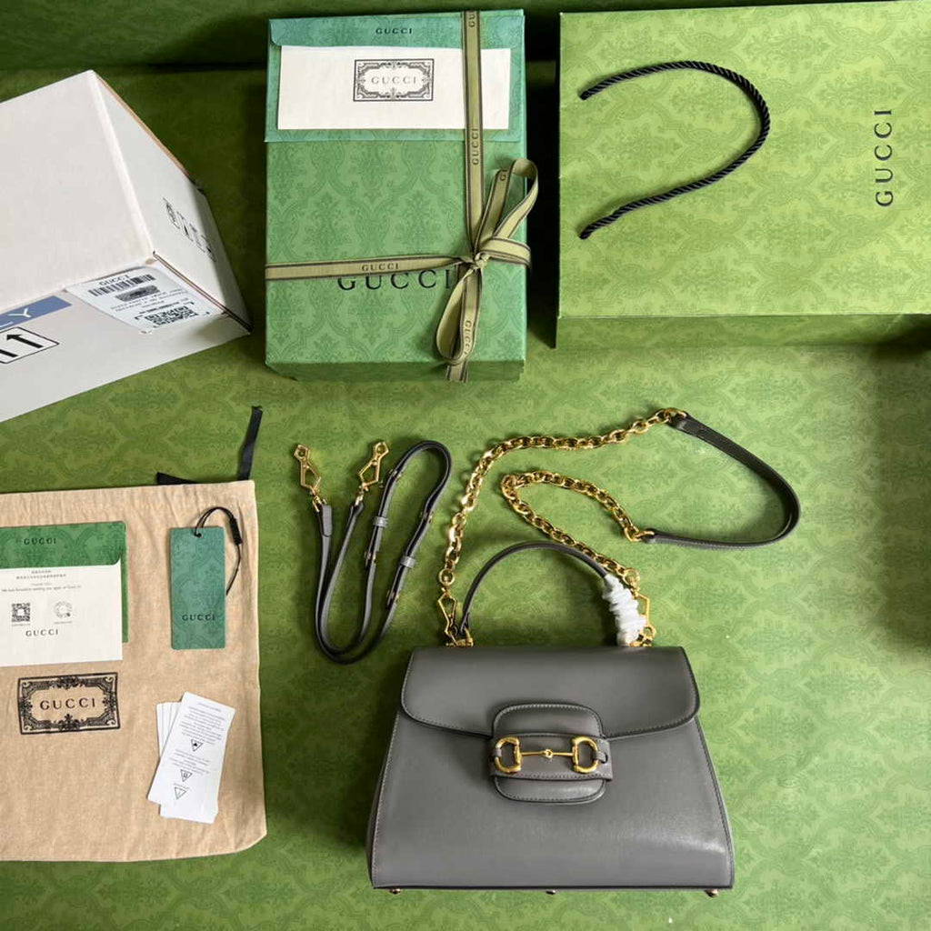 Gucci 702049 Horsebit 1955 medium bag in gray leather