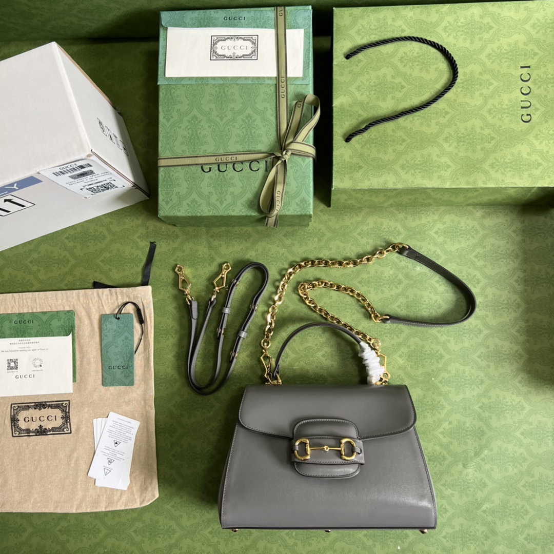Gucci 702049 Horsebit 1955 medium bag in gray leather