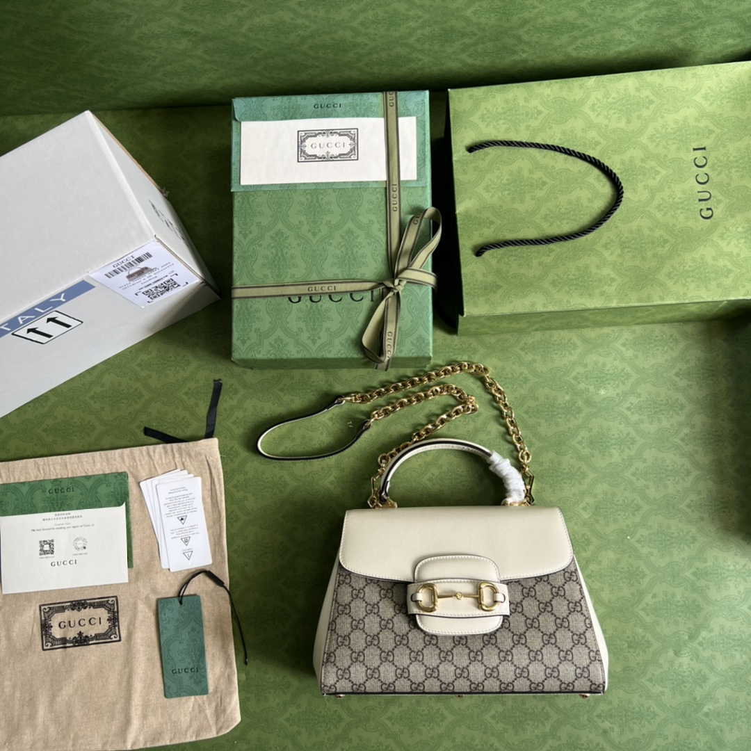 Gucci 702049 Horsebit 1955 medium bag in beige GG leather