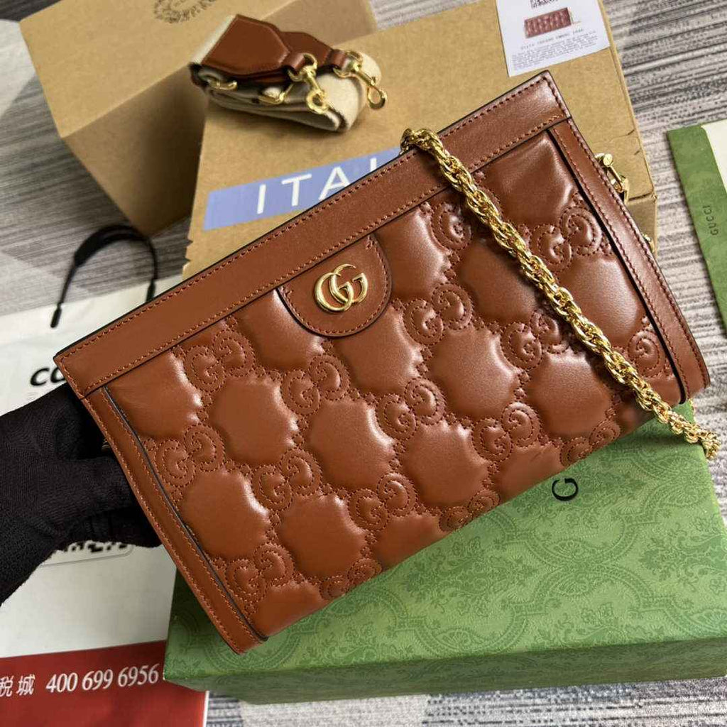 Gucci ‎‎702200 GG Matelassé leather small ligth brown