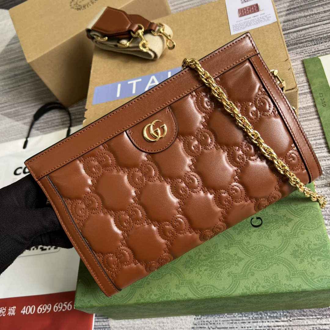 Gucci ‎‎702200 GG Matelassé leather small ligth brown