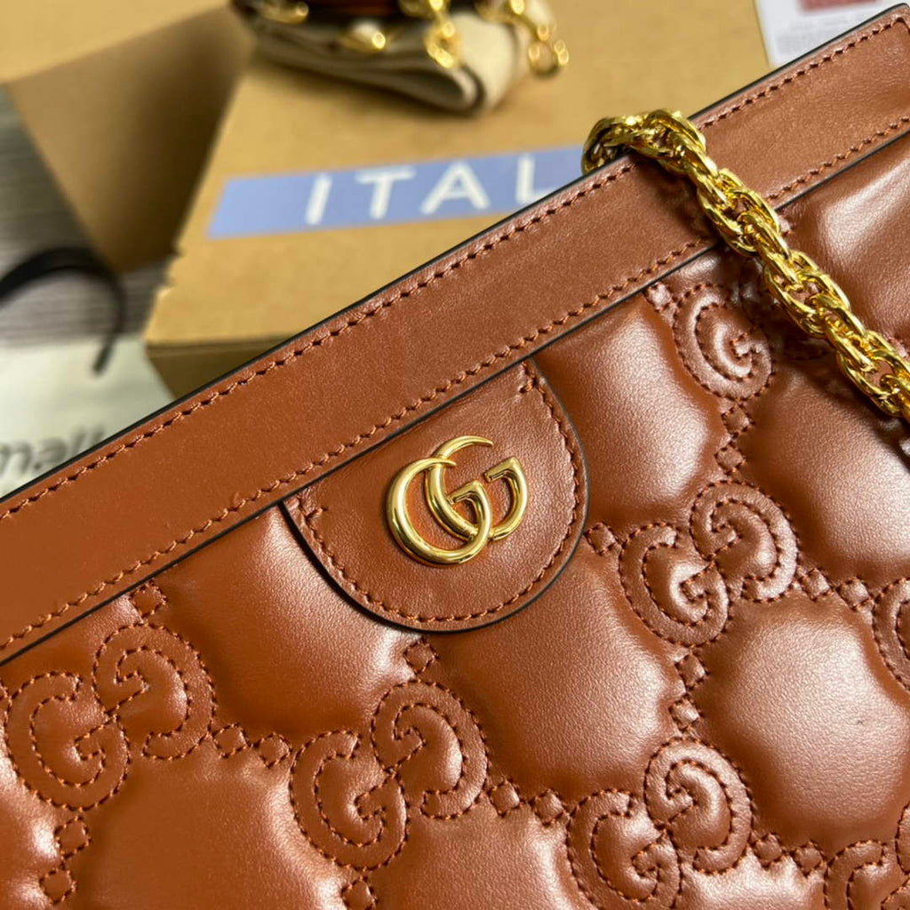 Gucci ‎‎702200 GG Matelassé leather small ligth brown