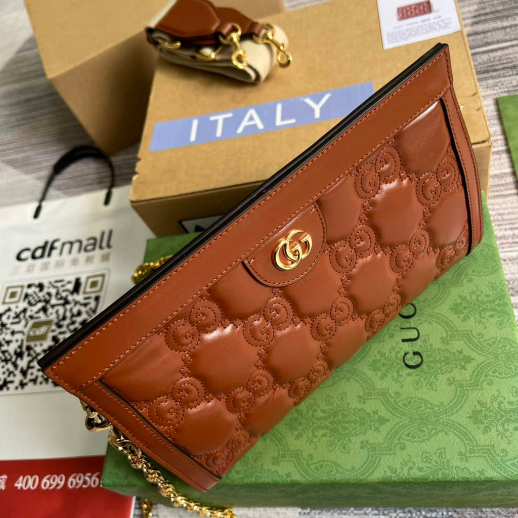 Gucci ‎‎702200 GG Matelassé leather small ligth brown