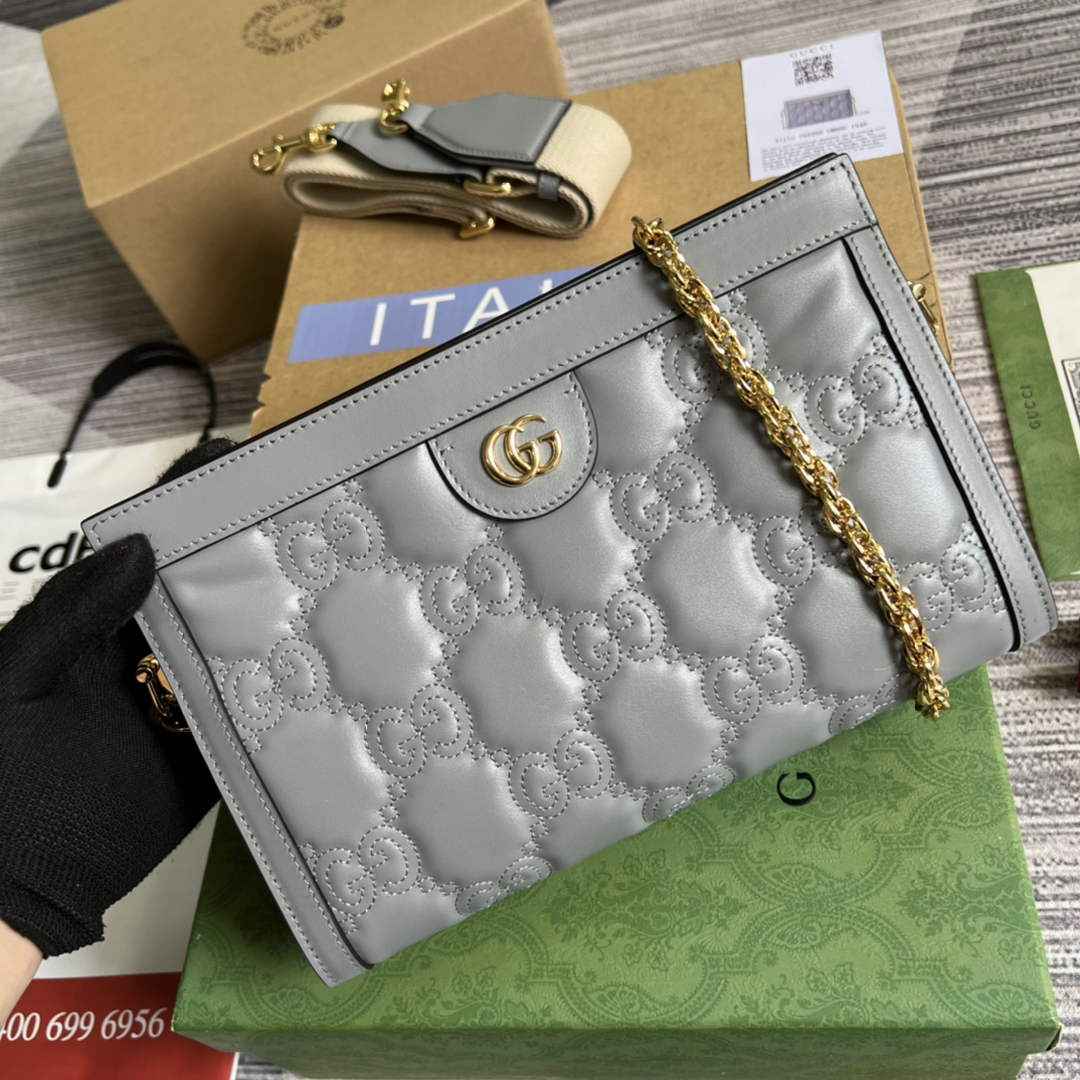 Gucci ‎‎702200 GG Matelassé leather small gray