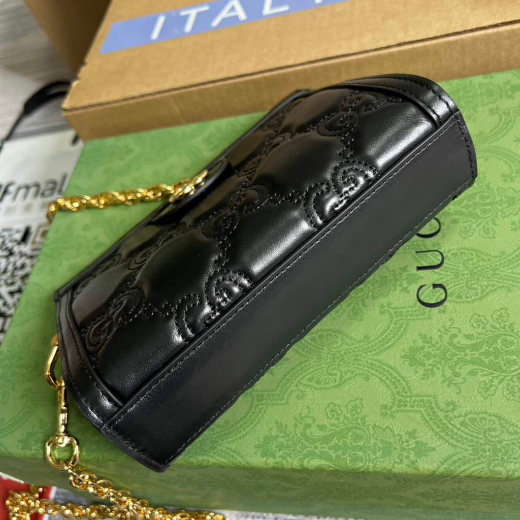 Gucci ‎702228 GG Matelassé leather mini bag Black leather