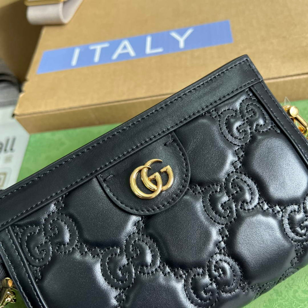 Gucci ‎702228 GG Matelassé leather mini bag Black leather