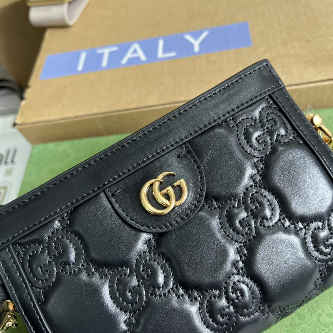 Gucci ‎702228 GG Matelassé leather mini bag Black leather