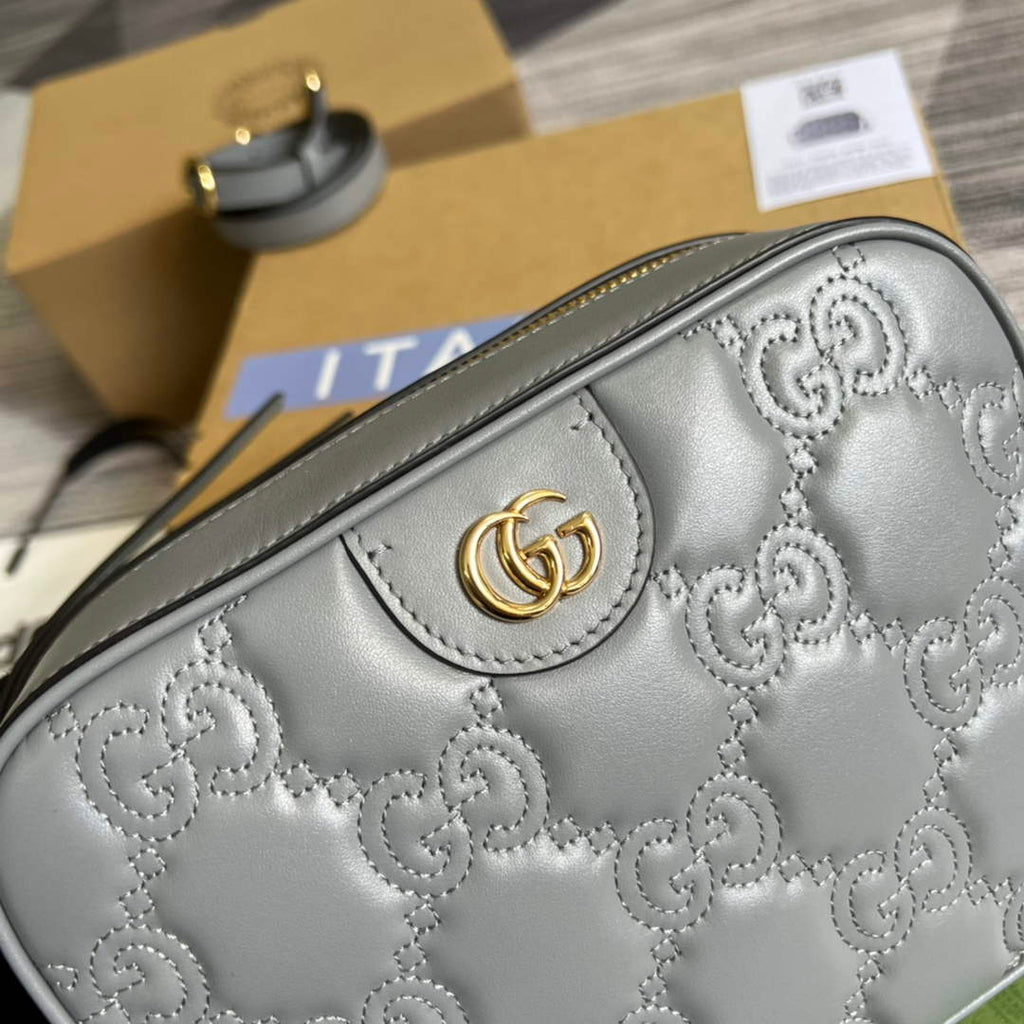 Gucci 702234 GG Matelassé leather shoulder bag Gray