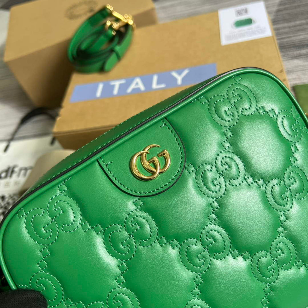 Gucci 702234 GG Matelassé leather shoulder bag Green