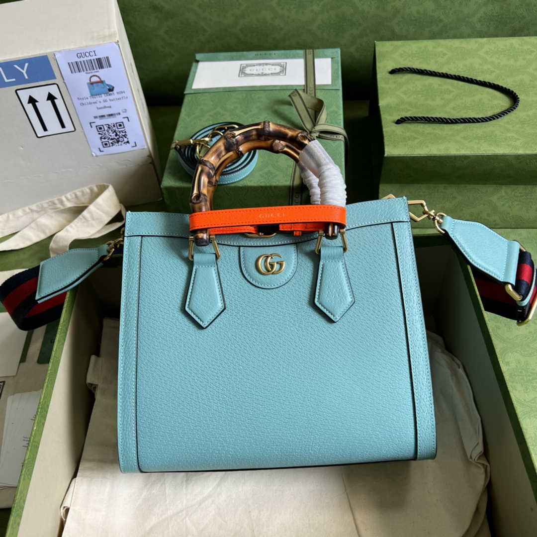 Gucci 702721 Diana Small Tote Bag Blue Leather