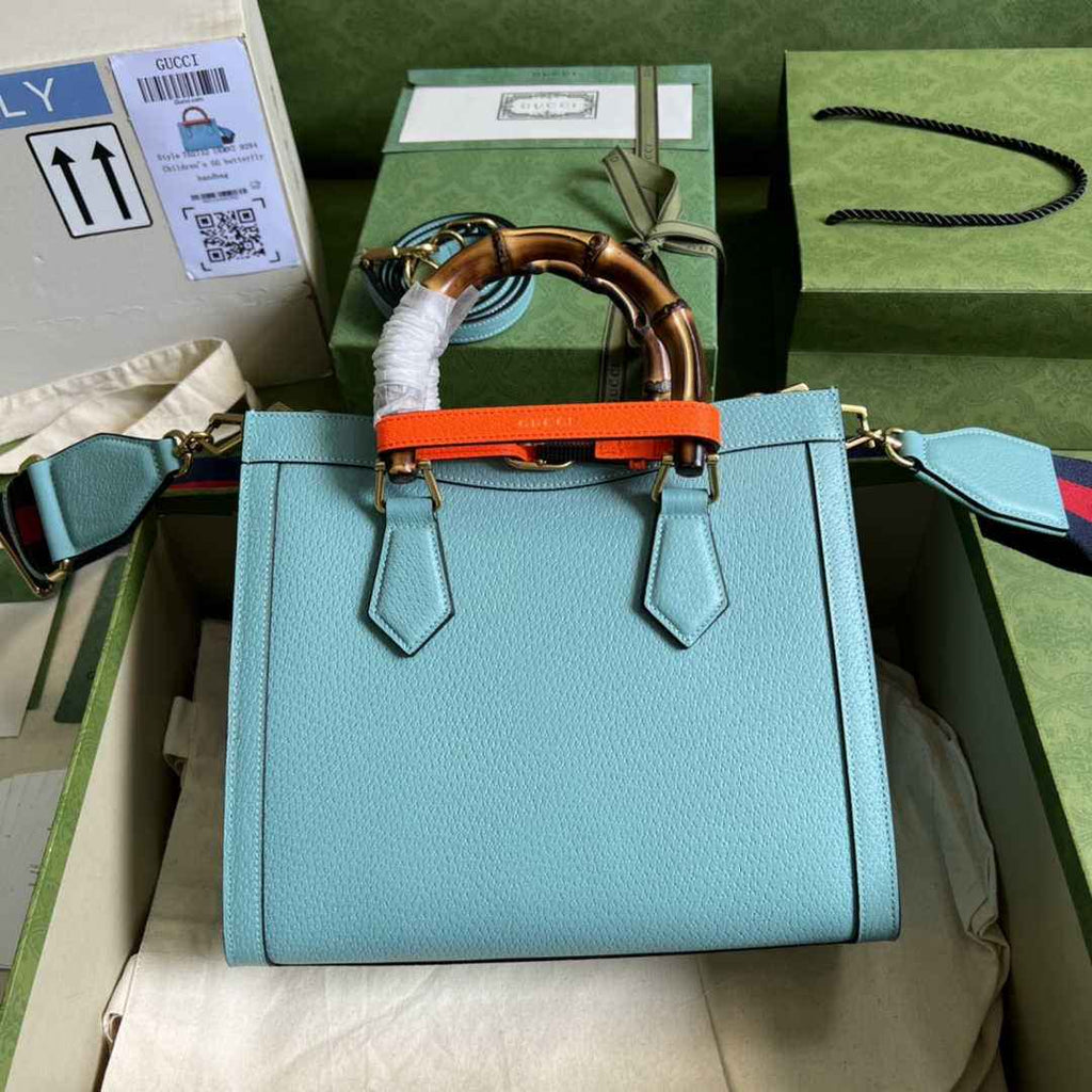 Gucci 702721 Diana Small Tote Bag Blue Leather