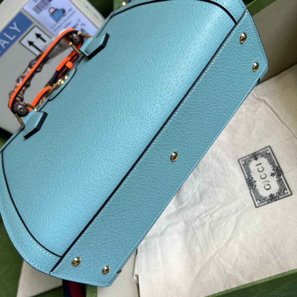 Gucci 702721 Diana Small Tote Bag Blue Leather