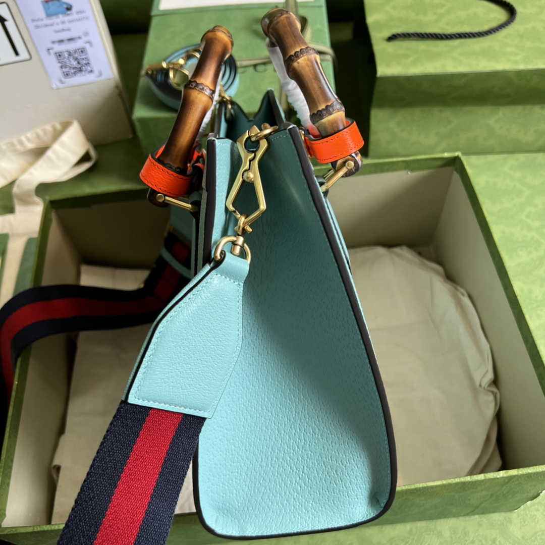 Gucci 702721 Diana Small Tote Bag Blue Leather