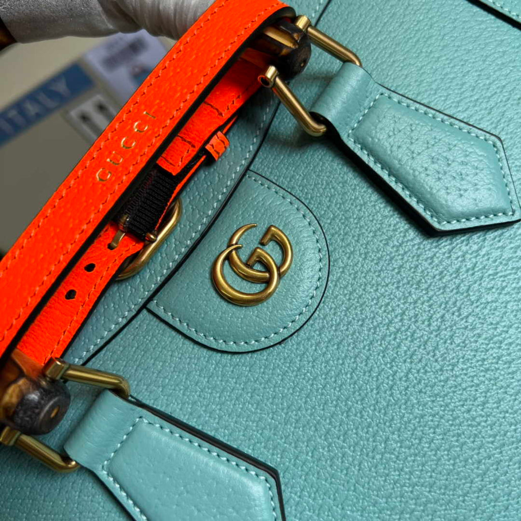 Gucci 702721 Diana Small Tote Bag Blue Leather