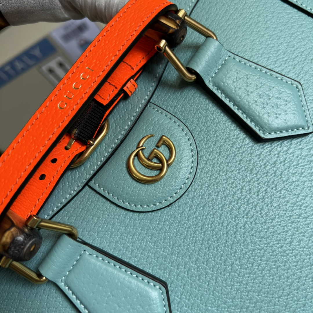 Gucci 702721 Diana Small Tote Bag Blue Leather
