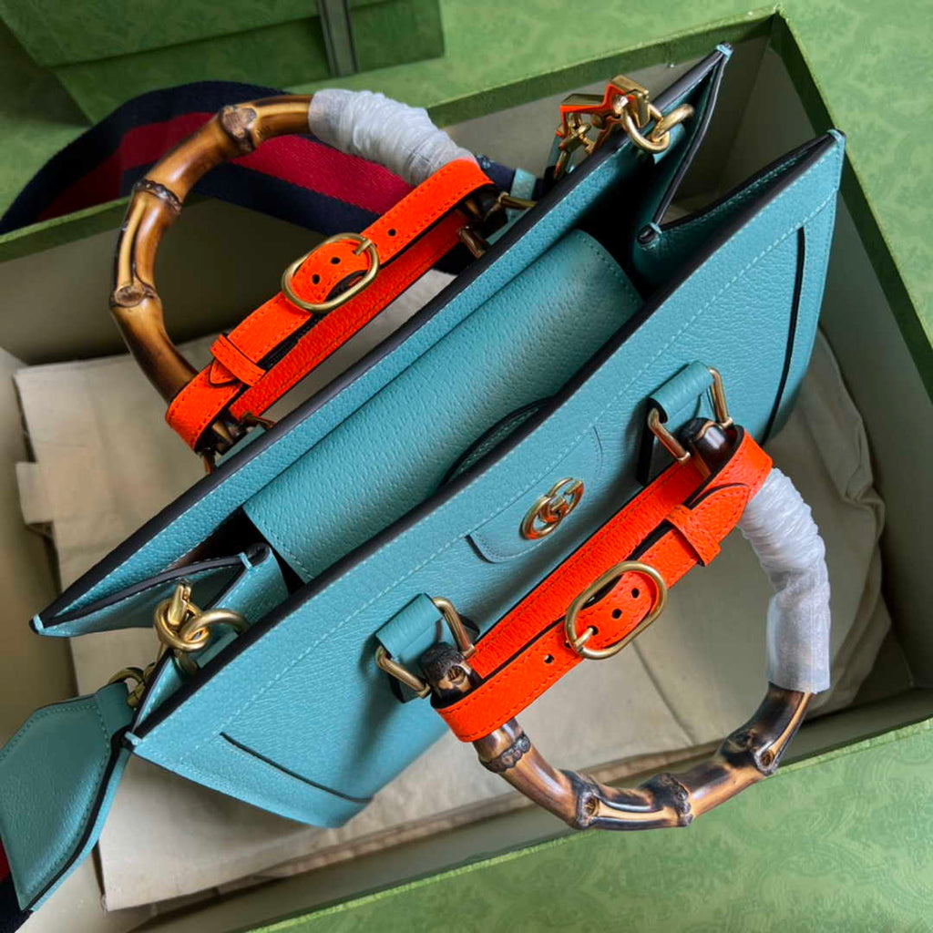 Gucci 702721 Diana Small Tote Bag Blue Leather