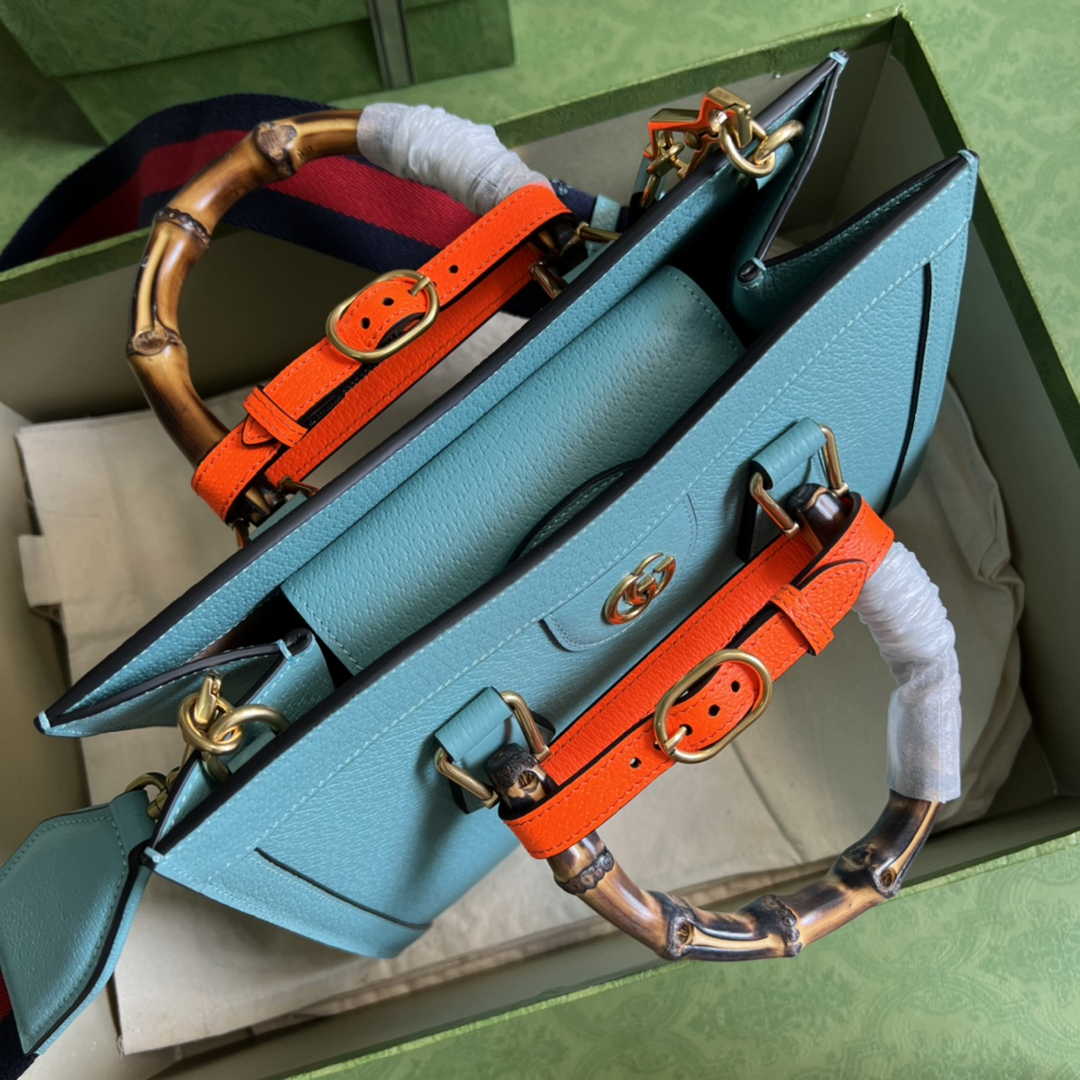 Gucci 702721 Diana Small Tote Bag Blue Leather
