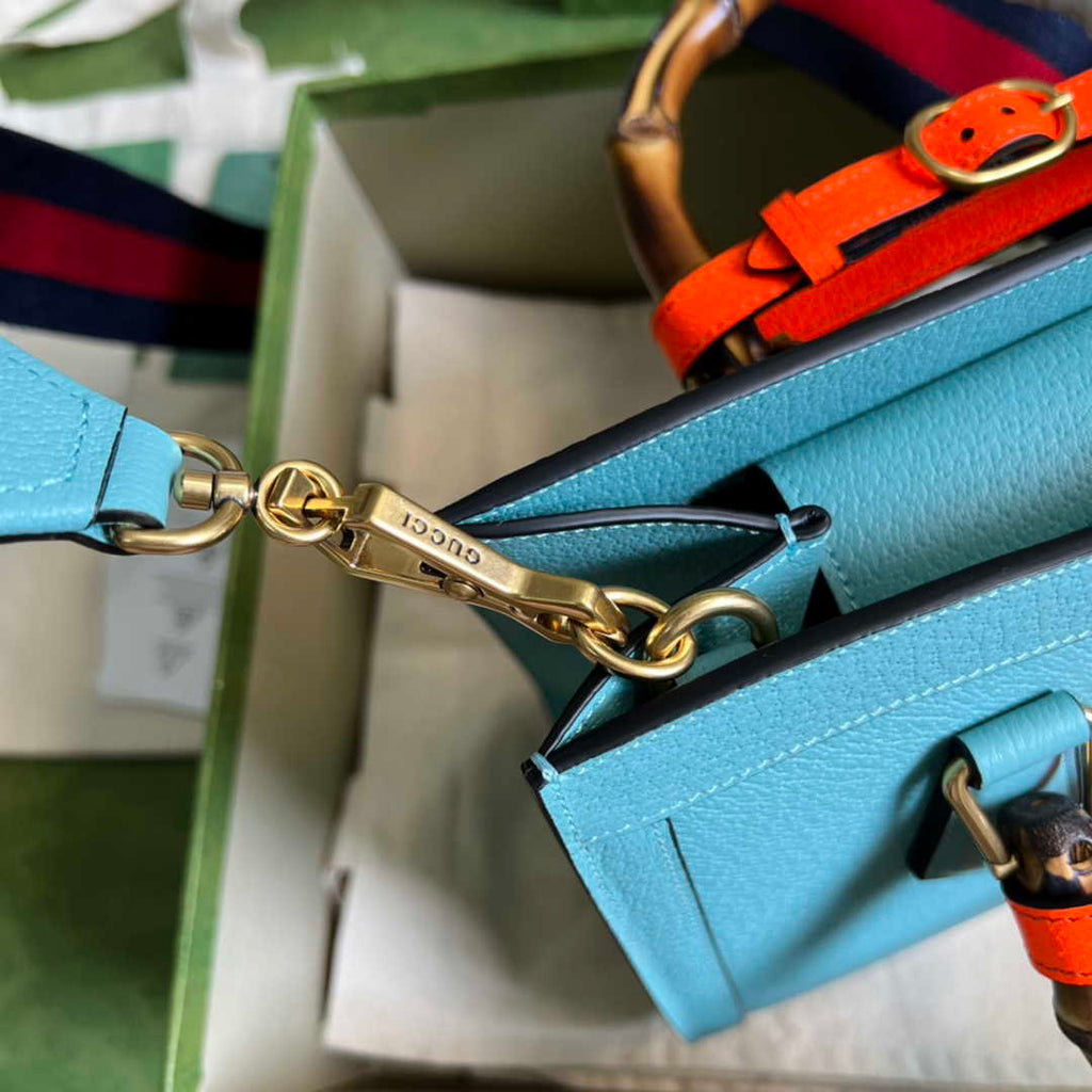 Gucci 702721 Diana Small Tote Bag Blue Leather