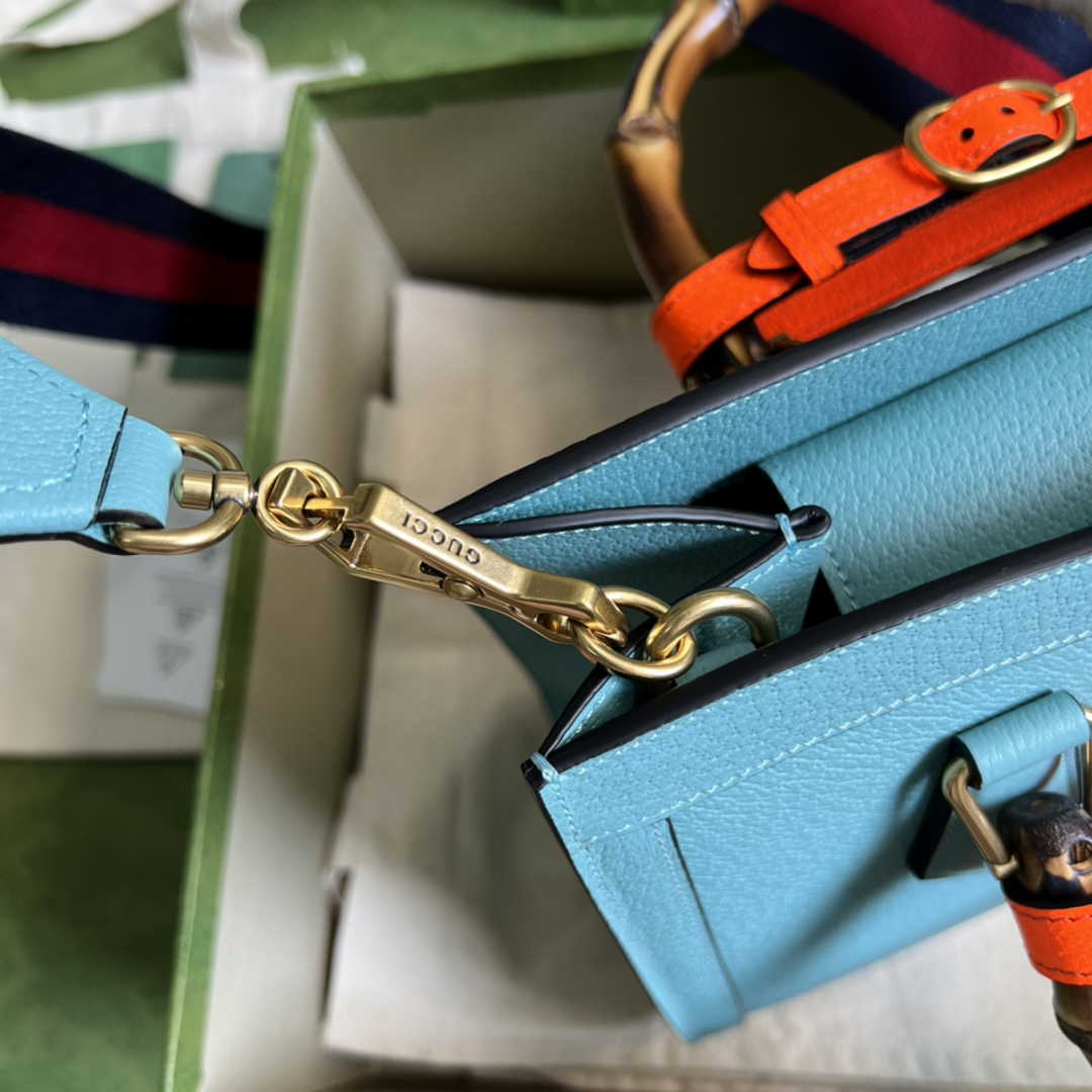Gucci 702721 Diana Small Tote Bag Blue Leather