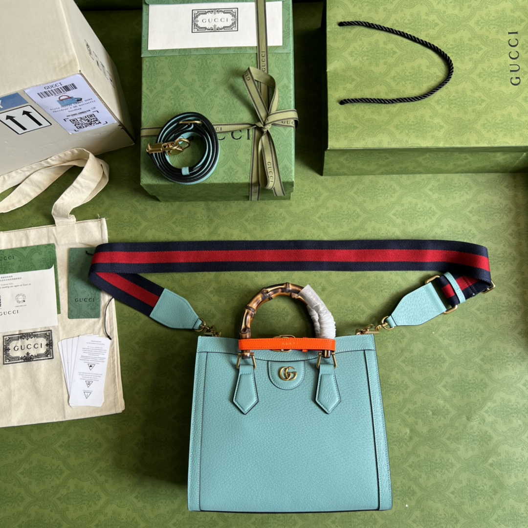 Gucci 702721 Diana Small Tote Bag Blue Leather