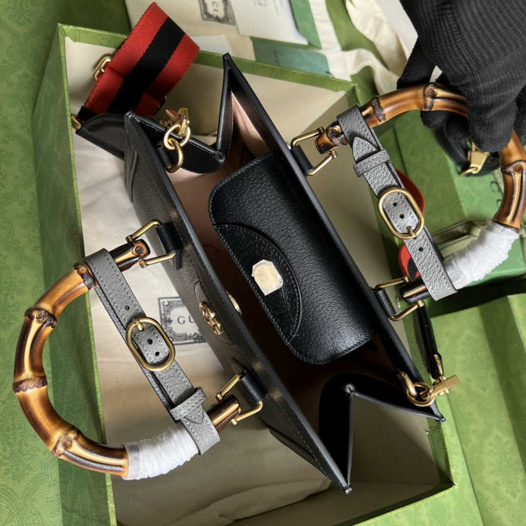 Gucci 702721 Diana Small Tote Bag Black Leather