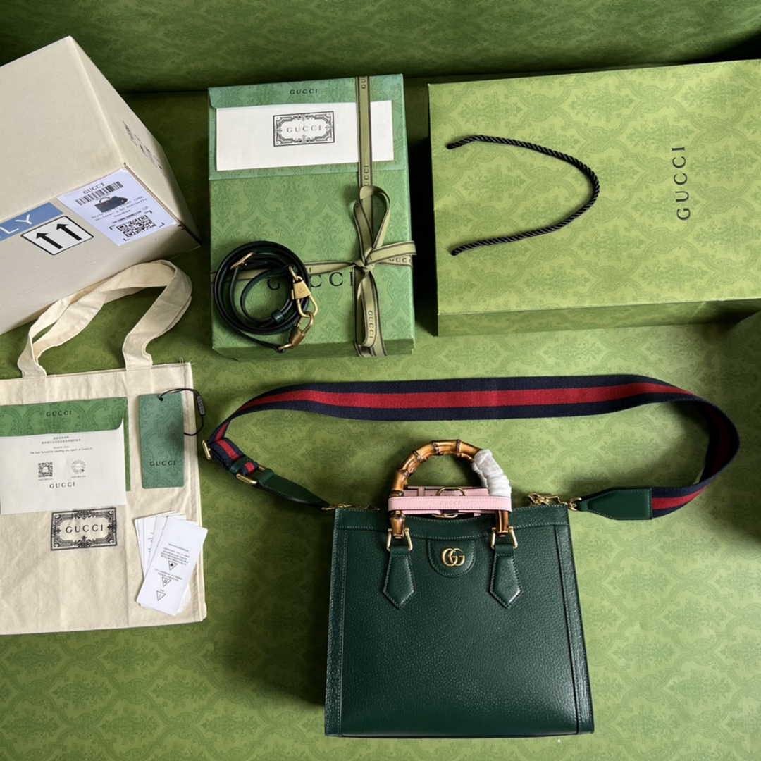 Gucci 702721 Diana Small Tote Bag Green Leather