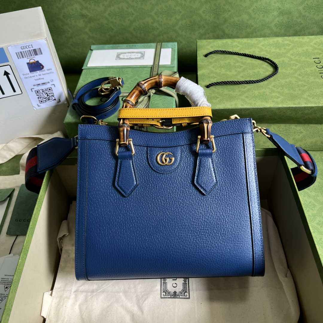 Gucci 702721 Diana Small Tote Bag Blue Leather