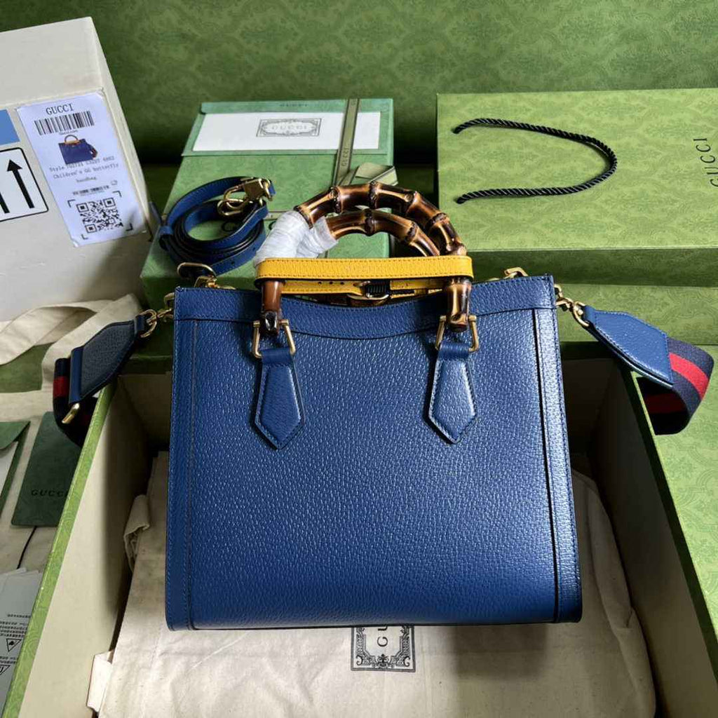 Gucci 702721 Diana Small Tote Bag Blue Leather