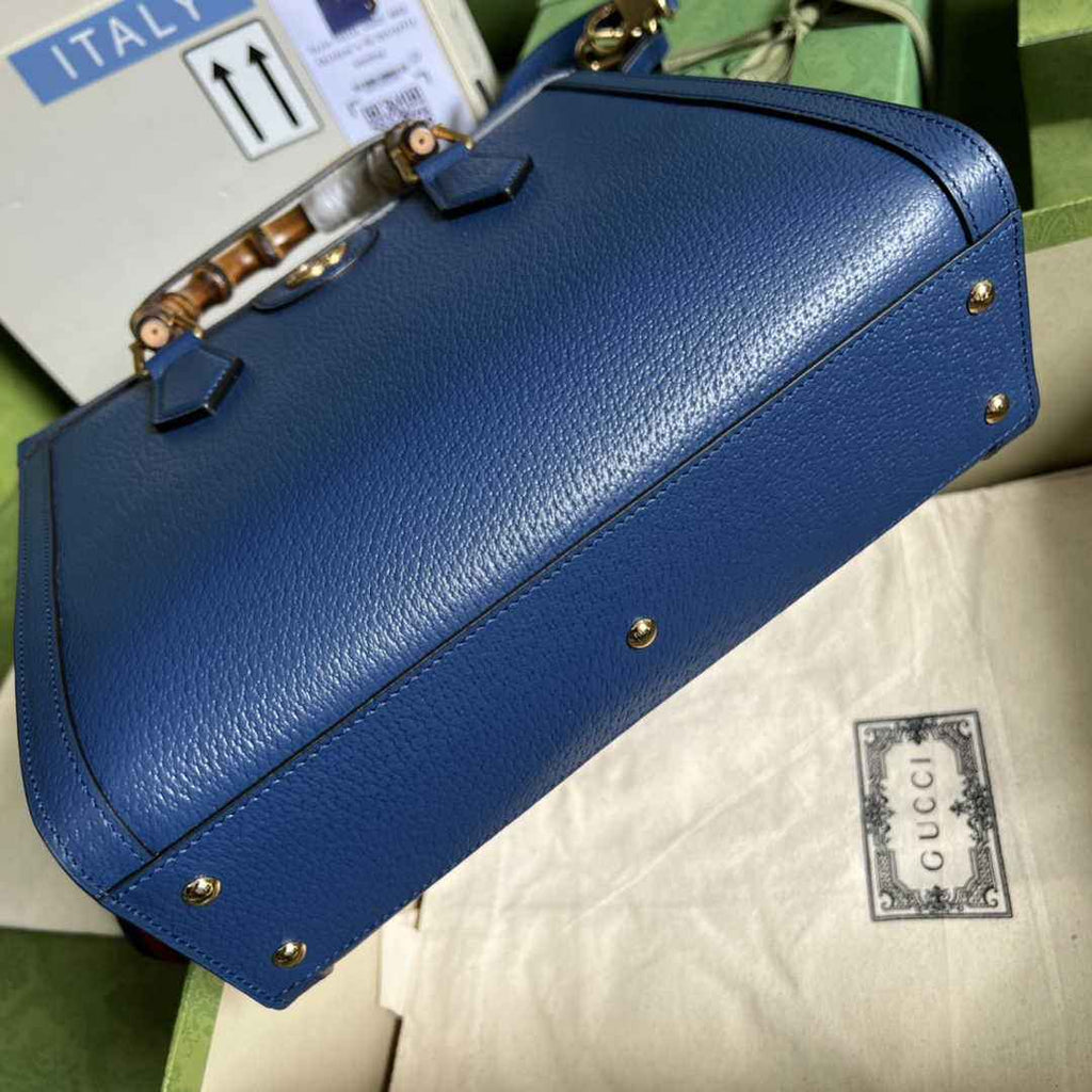 Gucci 702721 Diana Small Tote Bag Blue Leather