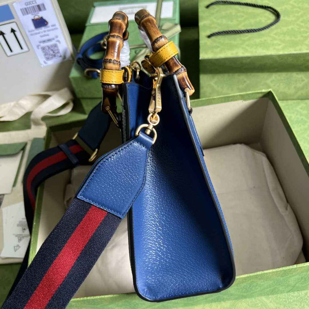 Gucci 702721 Diana Small Tote Bag Blue Leather