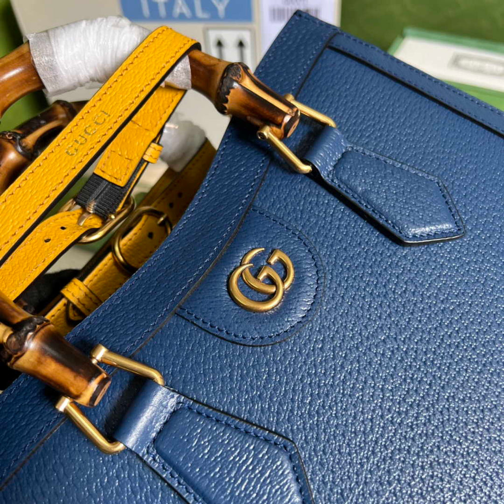Gucci 702721 Diana Small Tote Bag Blue Leather