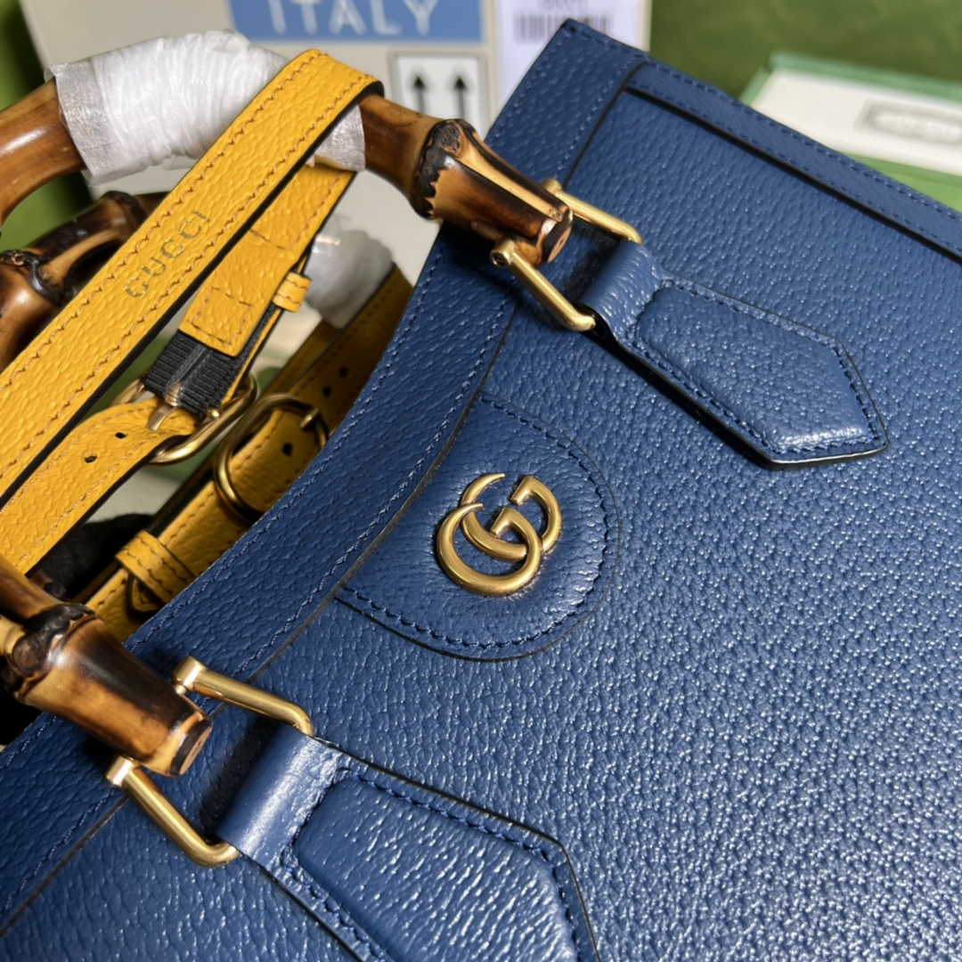 Gucci 702721 Diana Small Tote Bag Blue Leather