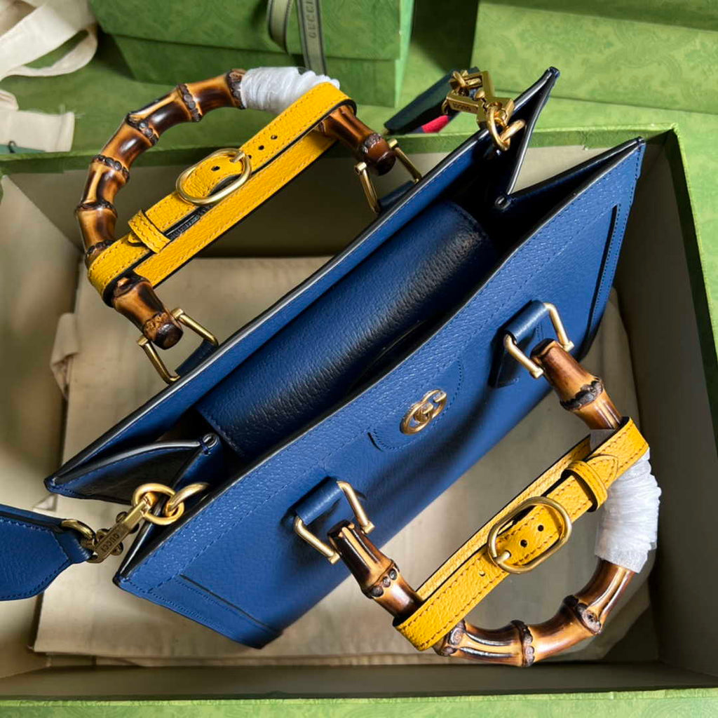 Gucci 702721 Diana Small Tote Bag Blue Leather