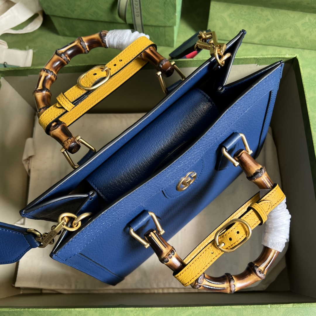 Gucci 702721 Diana Small Tote Bag Blue Leather