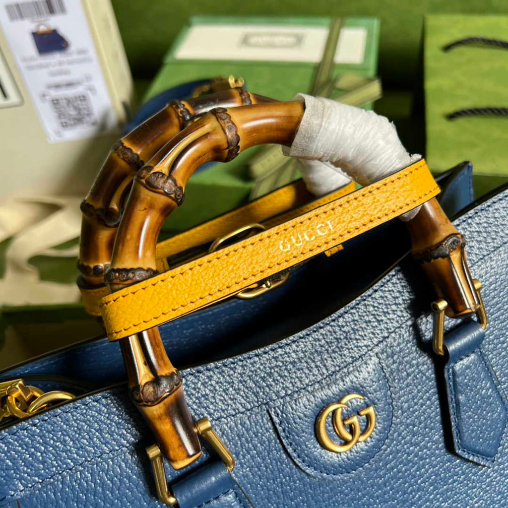 Gucci 702721 Diana Small Tote Bag Blue Leather