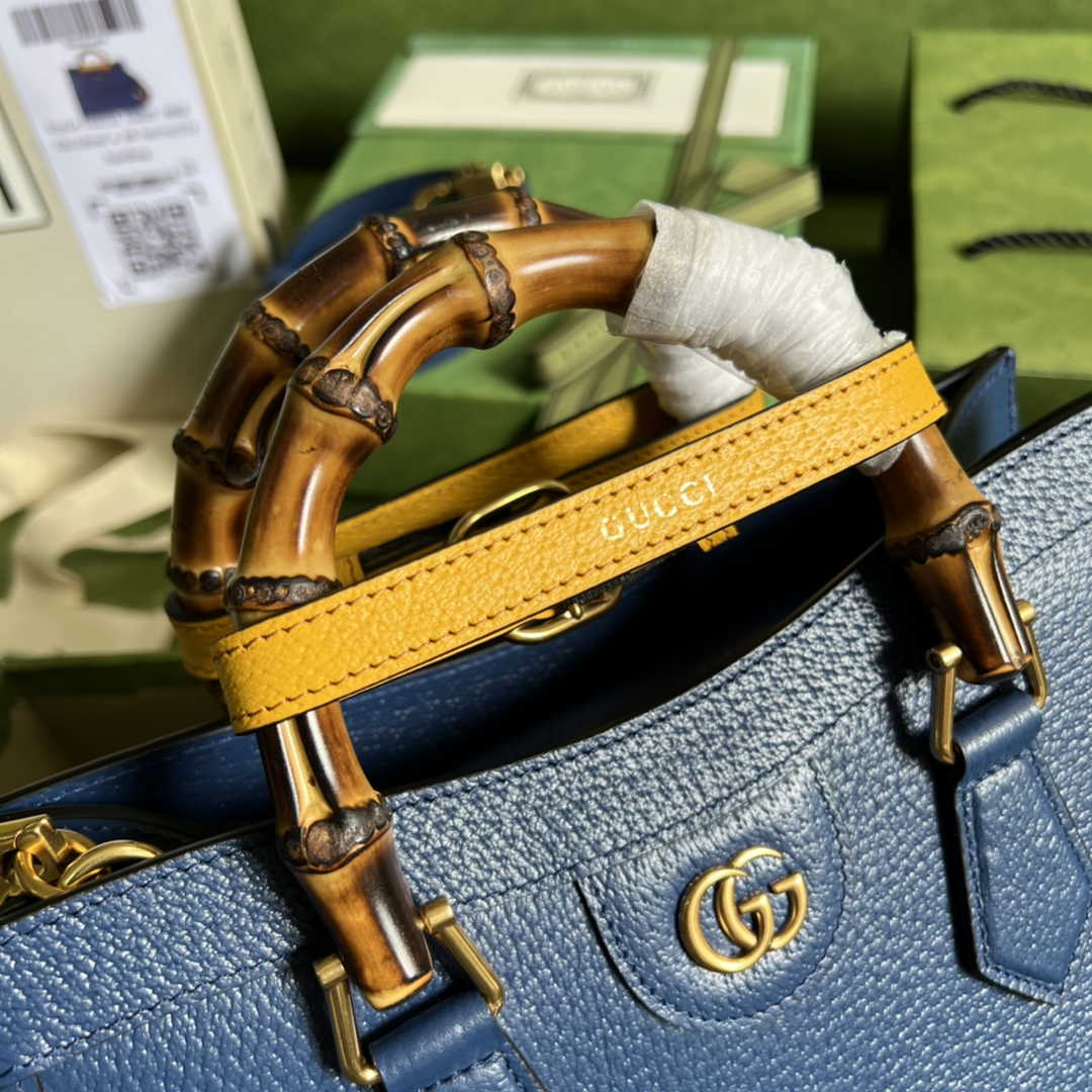 Gucci 702721 Diana Small Tote Bag Blue Leather